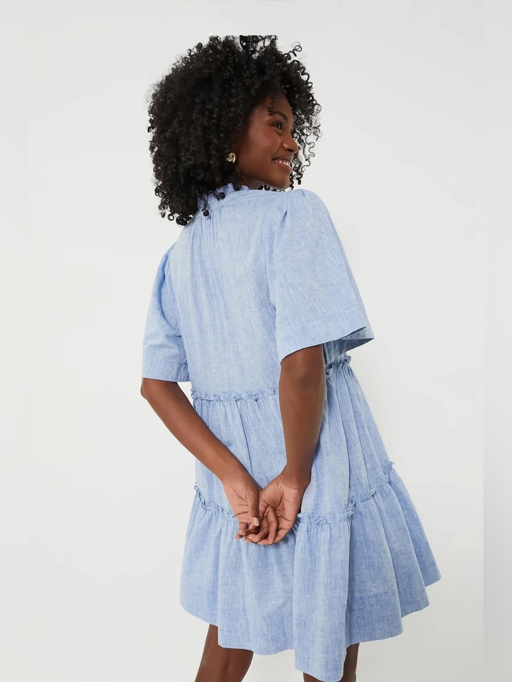Tuckernuck Chambray Crawford Tiered Ruffle-Sleeve Dress in Light Blue - Picture 16 of 16